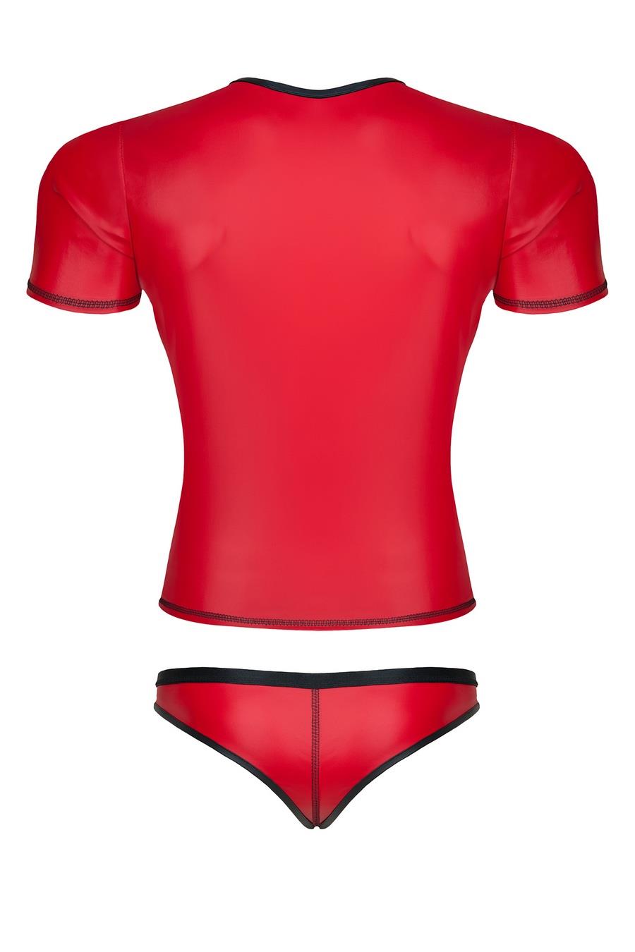 Set bărbătesc wetlook, tricou cu decolteu în V și chiloți brazilieni, roșu S Regnes