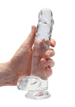 Dildo realist RealRock Crystal Clear cu testicule, transparent, 21 cm