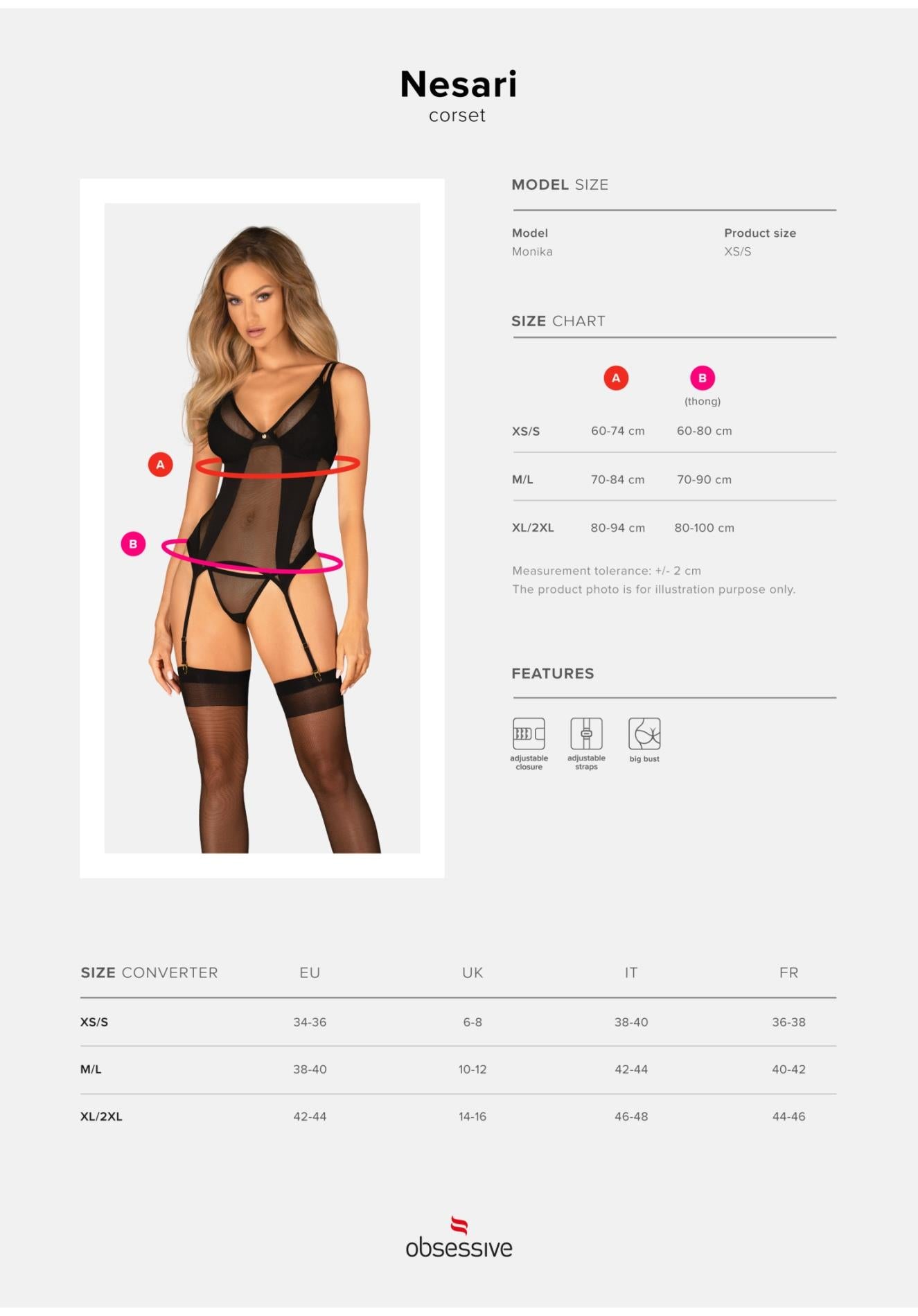 Corset și tanga Nesari Obsessive Negru XS/S