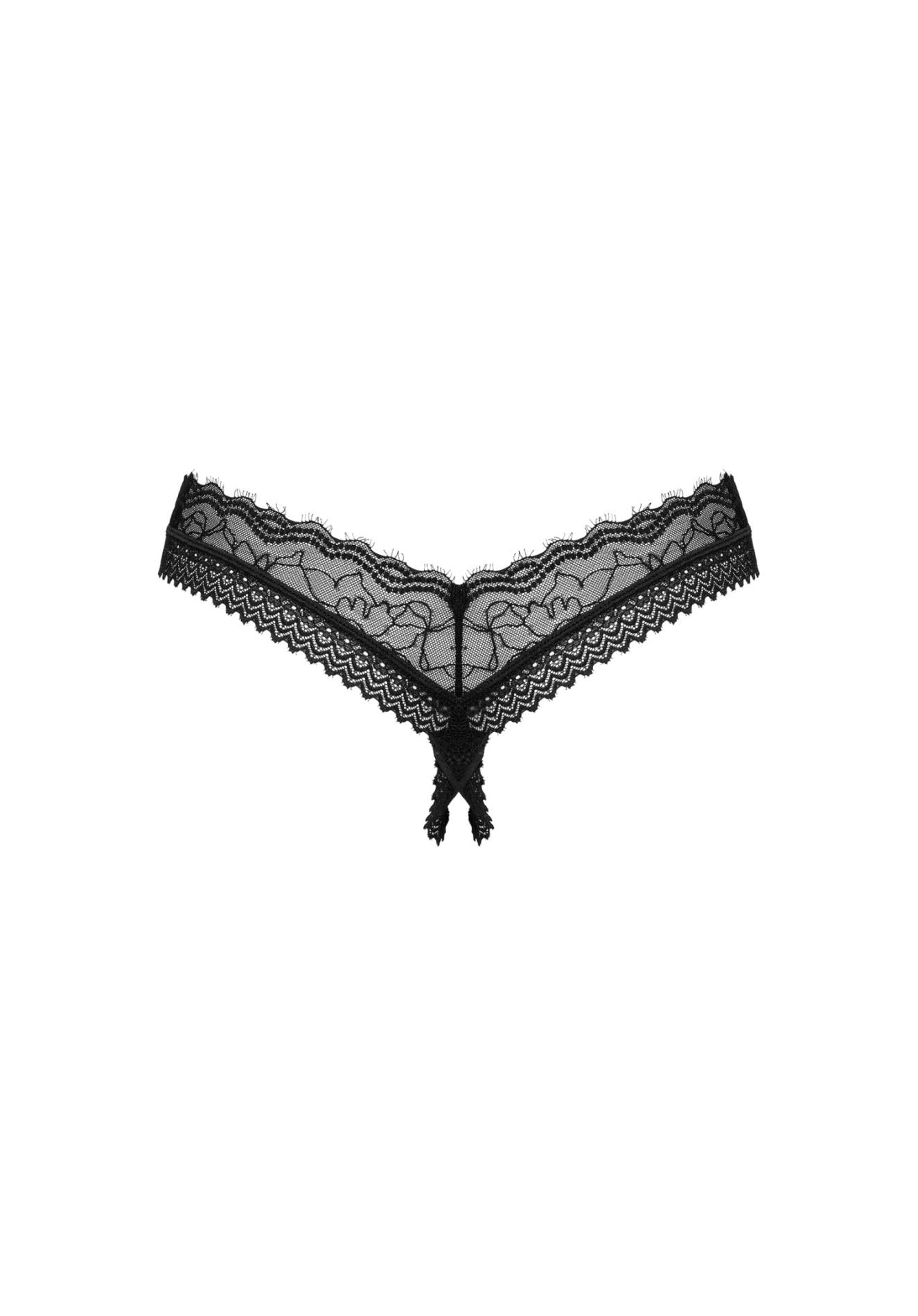Chiloți tanga cu dantelă neagră, mărime M/L, model Medilla Obsessive