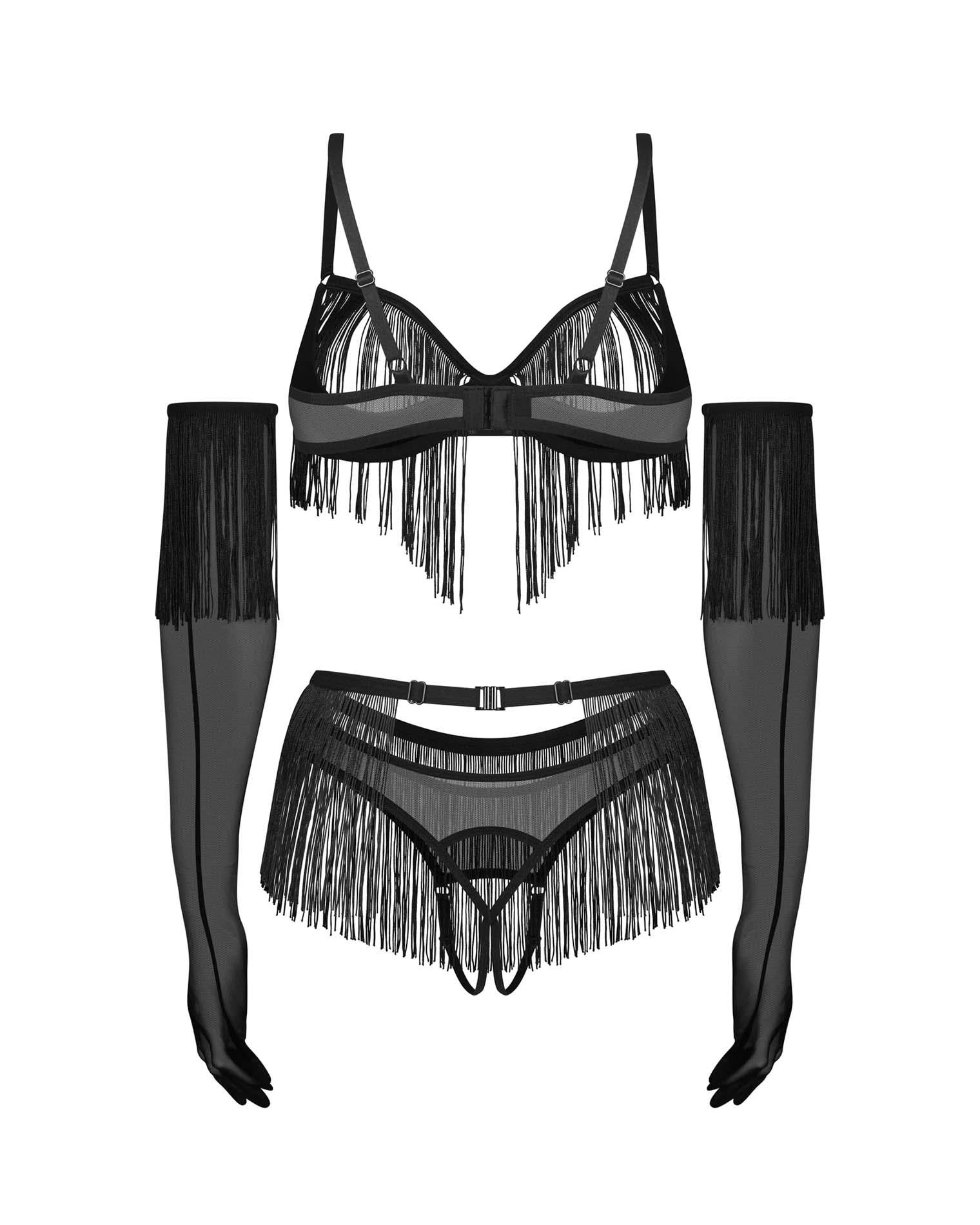 Set deschis Obsessive Rossay Black pentru patru piese, L XL
