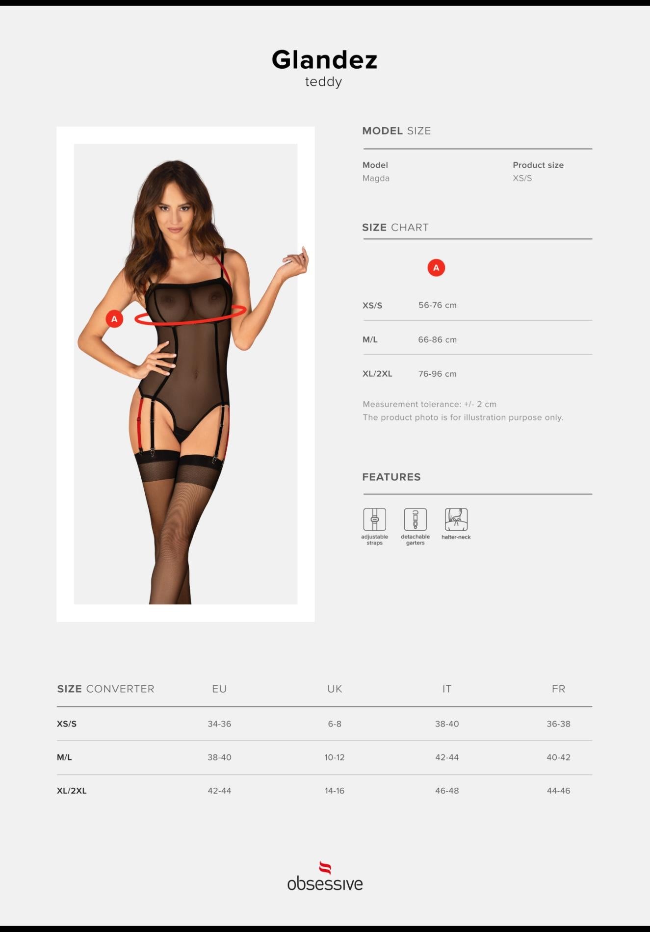 Body erotic transparent Obsessive Glandez negru XS/S