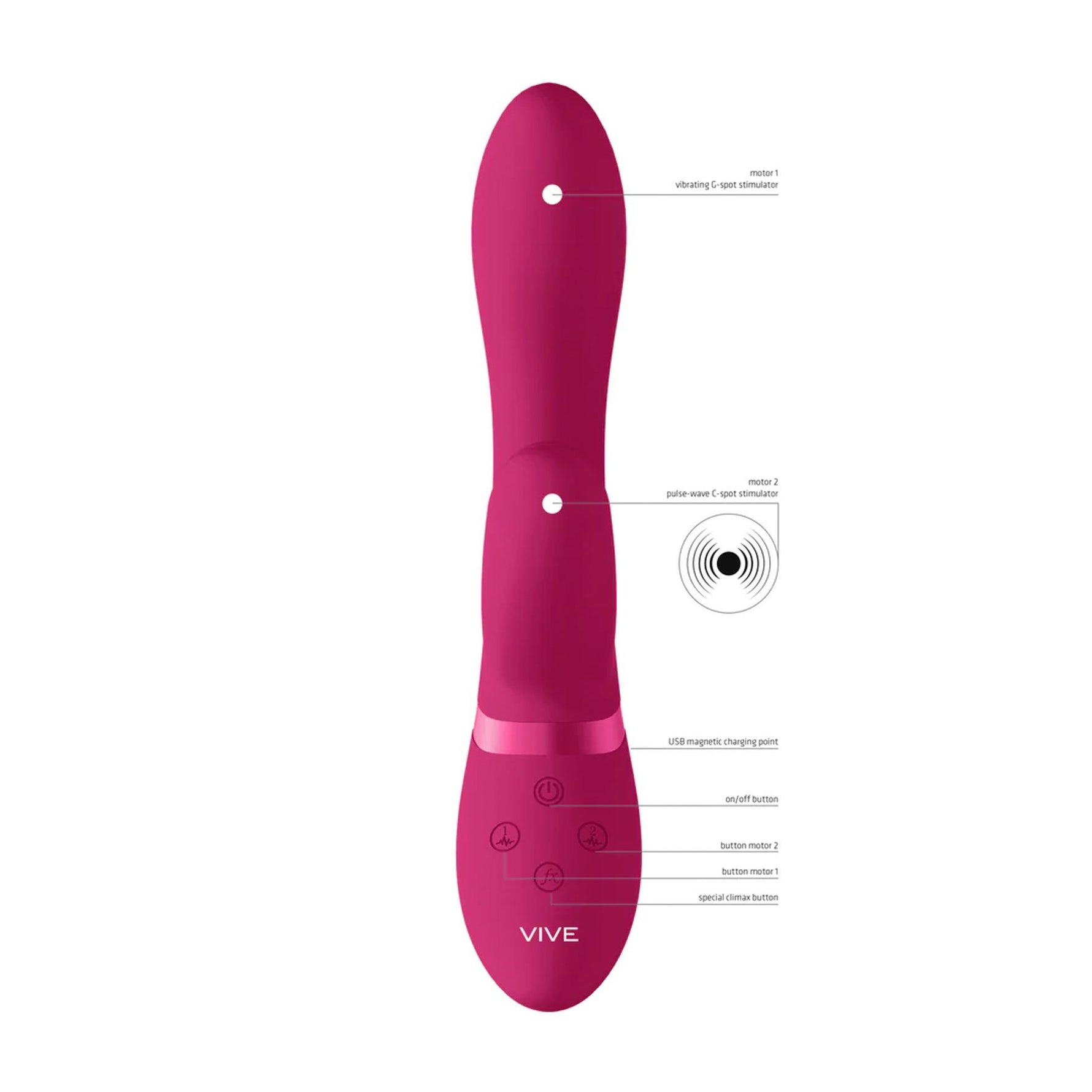 Vibrator Vive Kyra din silicon cu formă de iepuraș, roz, USB, 21 cm