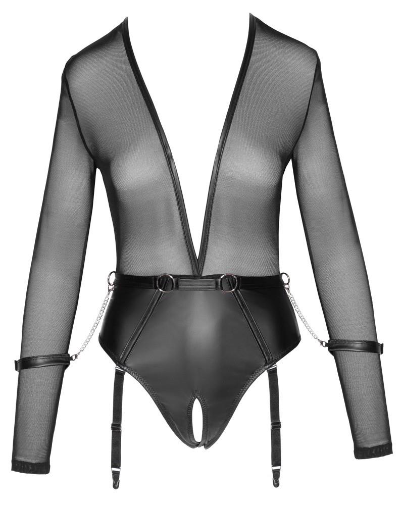 Body Cottelli BONDAGE negru, mărimea S, cu curea și cătușe