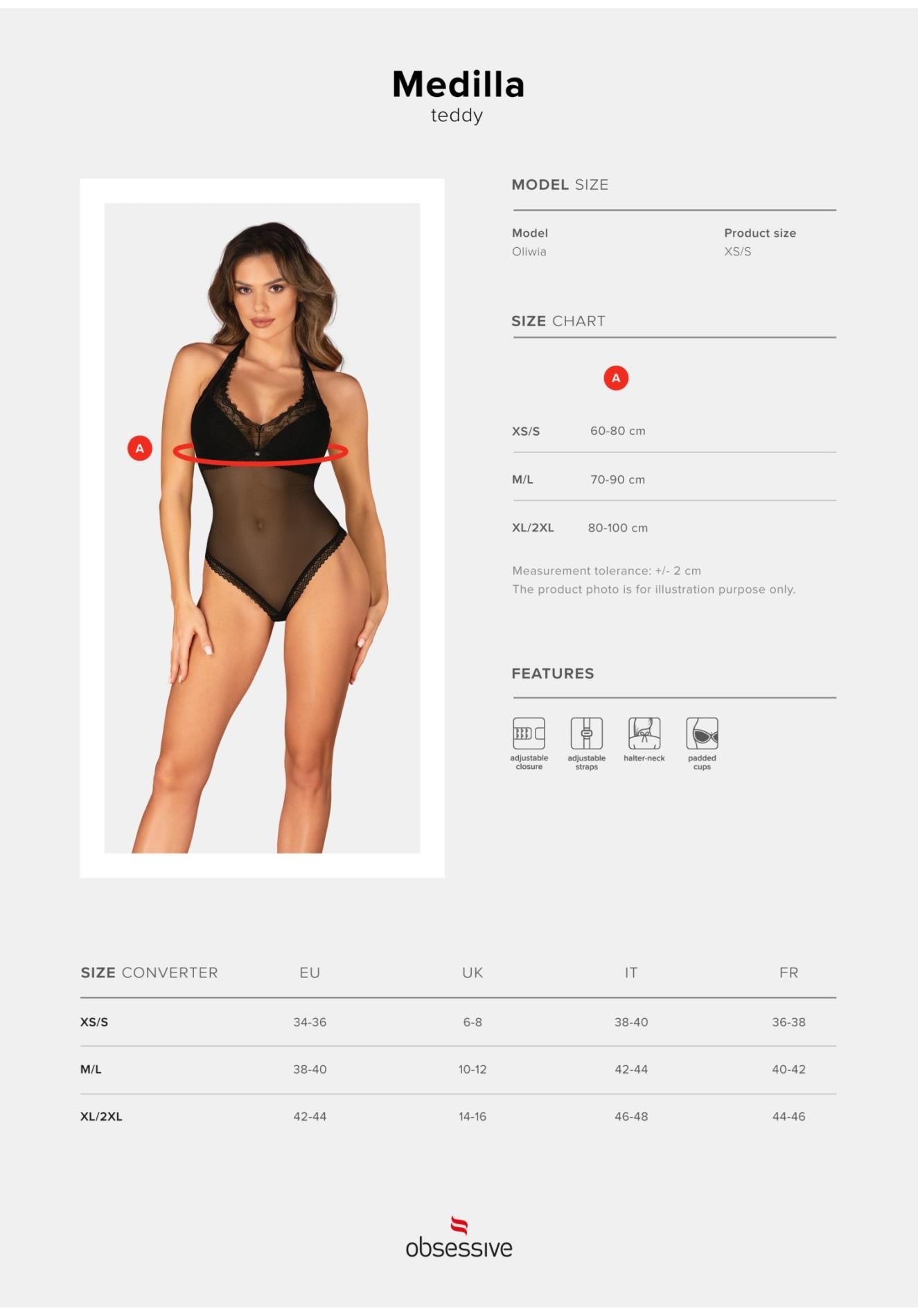 Body Medilla Obsessive din dantelă neagră XL/2XL