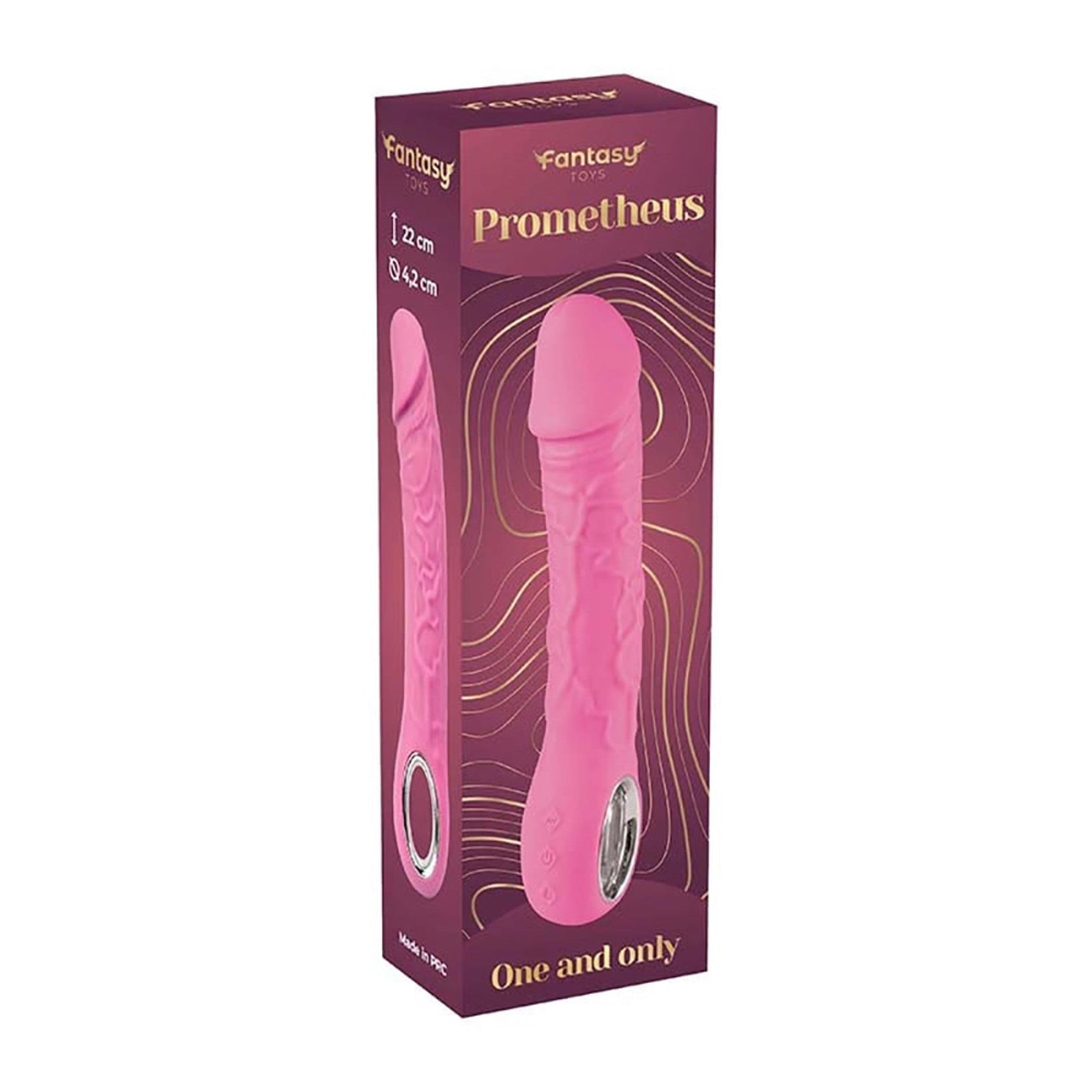 Vibrator realist Fantasy, silicon roz, încălzit, 22 cm, USB