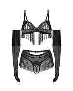 Set de lenjerie intimă Obsessive, cu patru piese, model deschis, Rossay, negru, 2XL/3XL