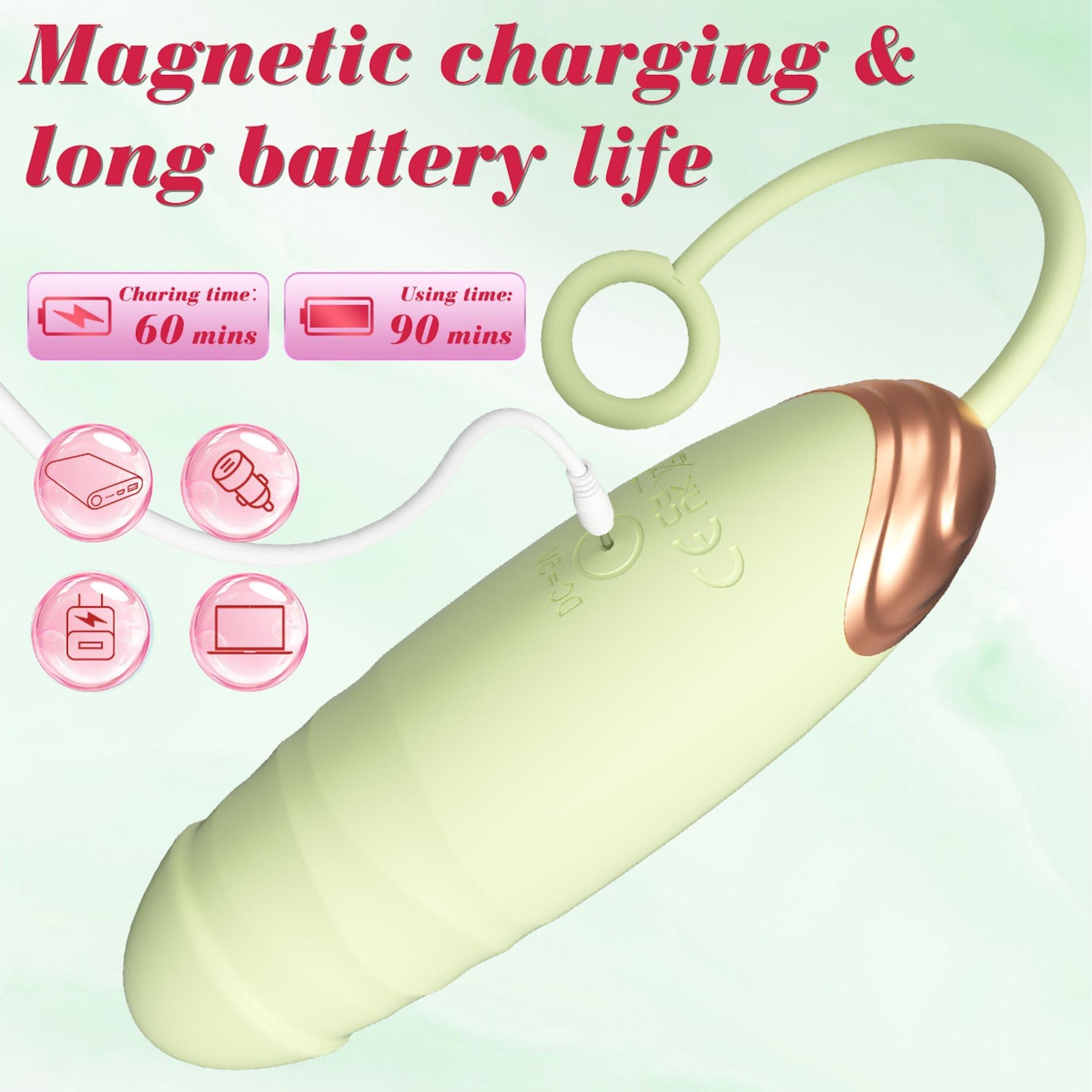 Vibratoare USB Fox din silicon încălzit, seria B, verde ou, 21 cm