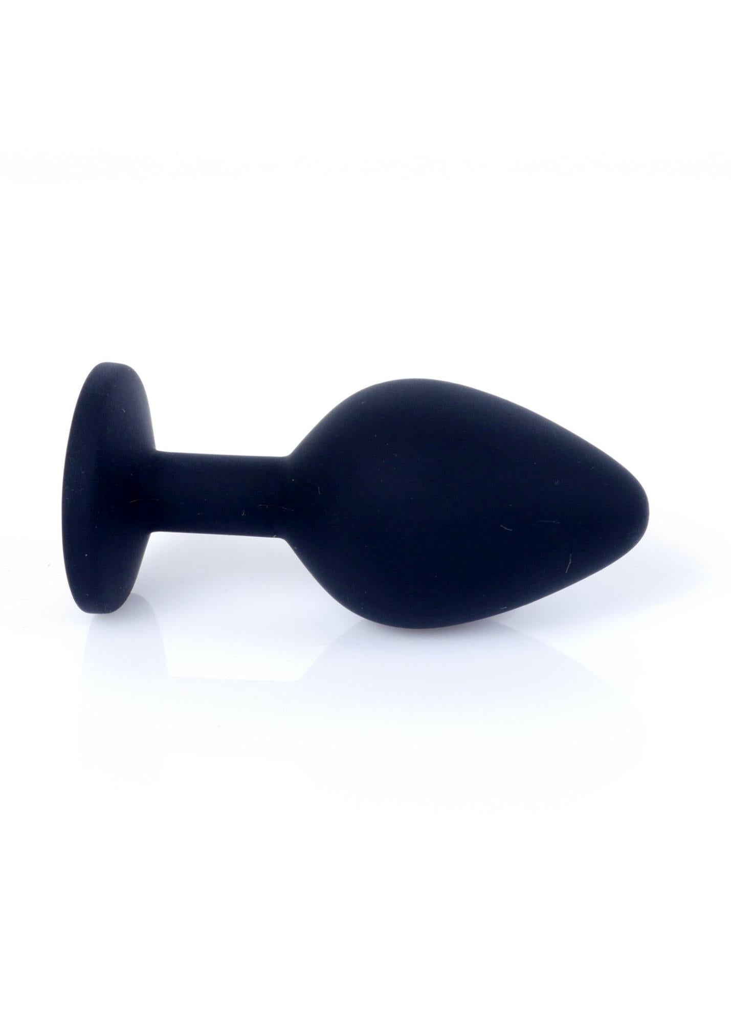 Plug anal din silicon MyLove Toys negru cu diamant, mediu, 8 cm