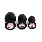 Set de dopuri anale din silicon HeavyFun, negre, cu cristale roz