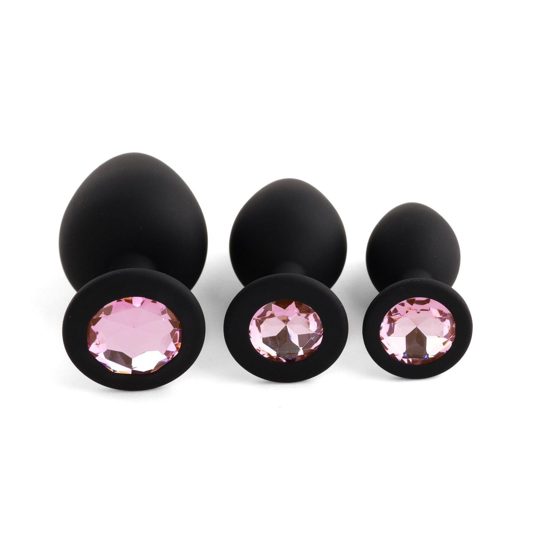 Set de dopuri anale din silicon HeavyFun, negre, cu cristale roz