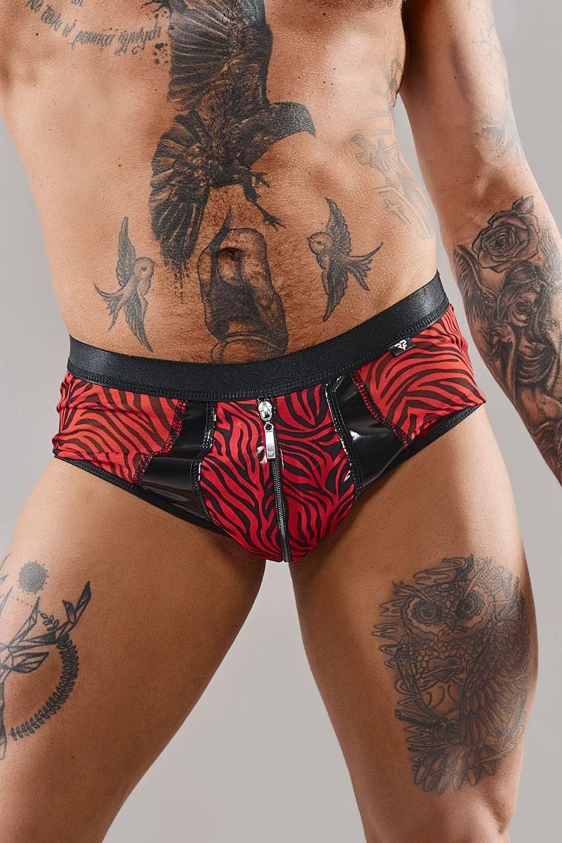 Pantaloni scurți bărbătești Regnes Fetish Planet cu fermoar din vinil zebră M