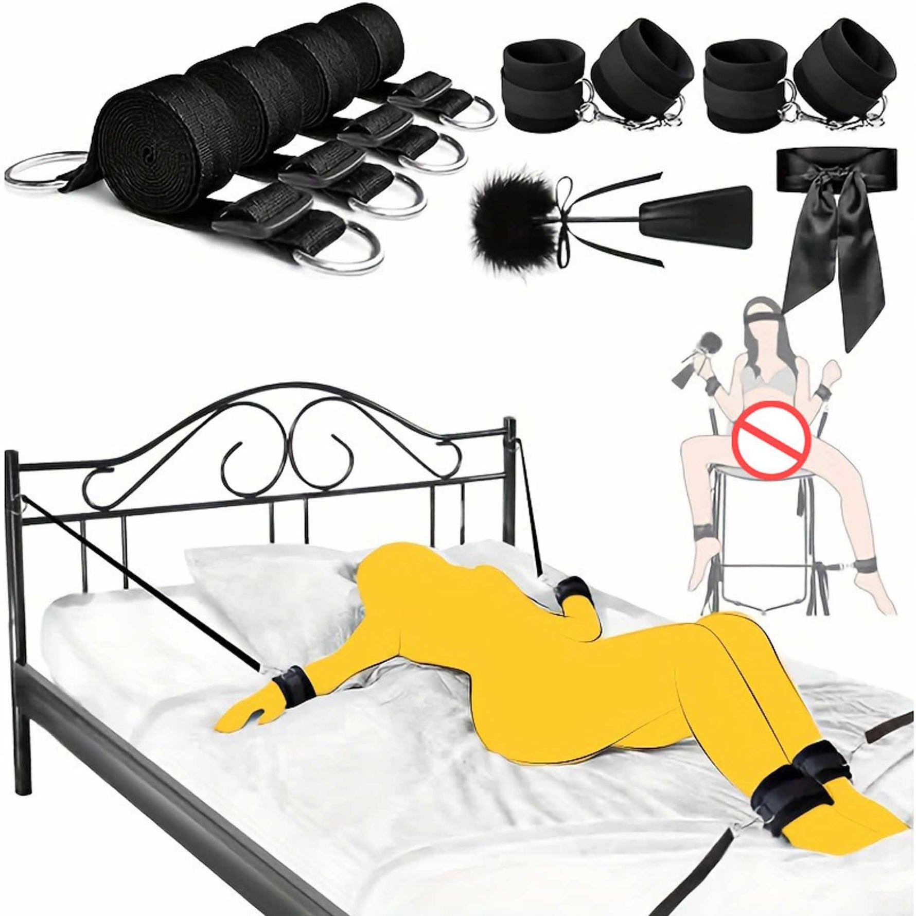 Set de imobilizare la pat Fetish seria B BDSM cu cătușe și pene