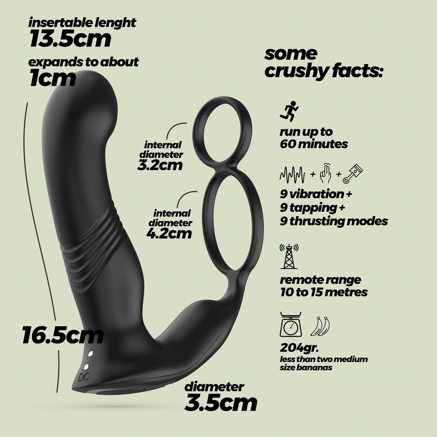 Aparat de masaj pentru prostată Crushious Erixos cu telecomandă, silicon, 16,5 cm