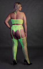 Au! Set lenjerie intimă cu top scurt neon și ciorapi XL/XXXXL