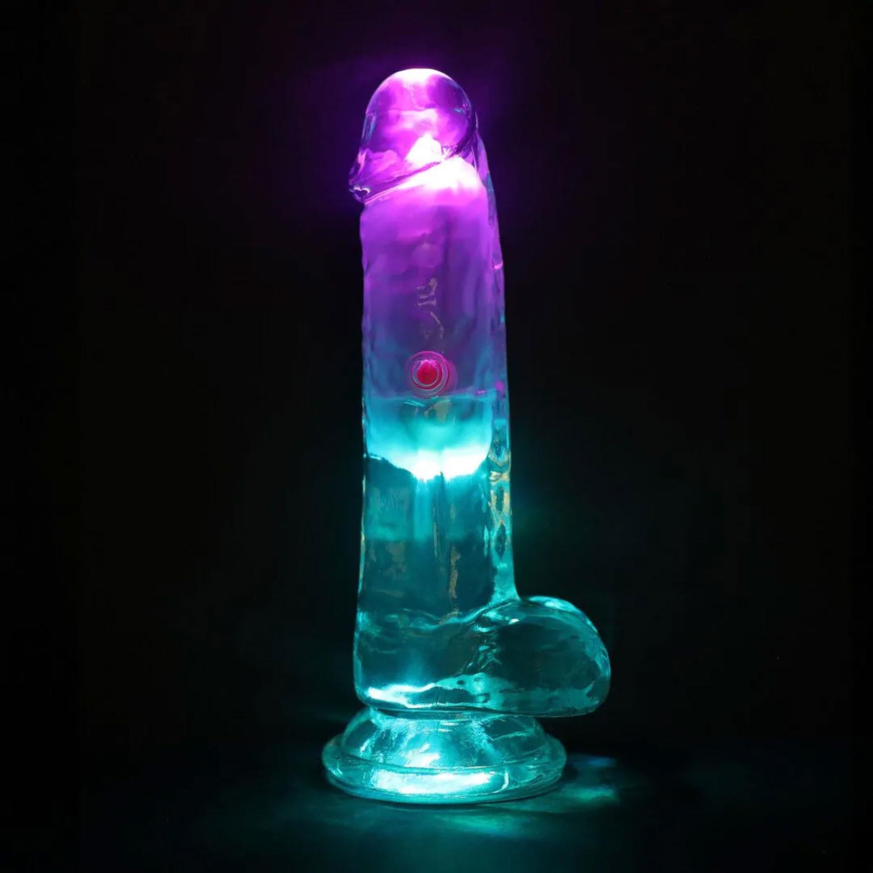 Vibrator realist RealRock cu testicule, transparent, 16,2 cm