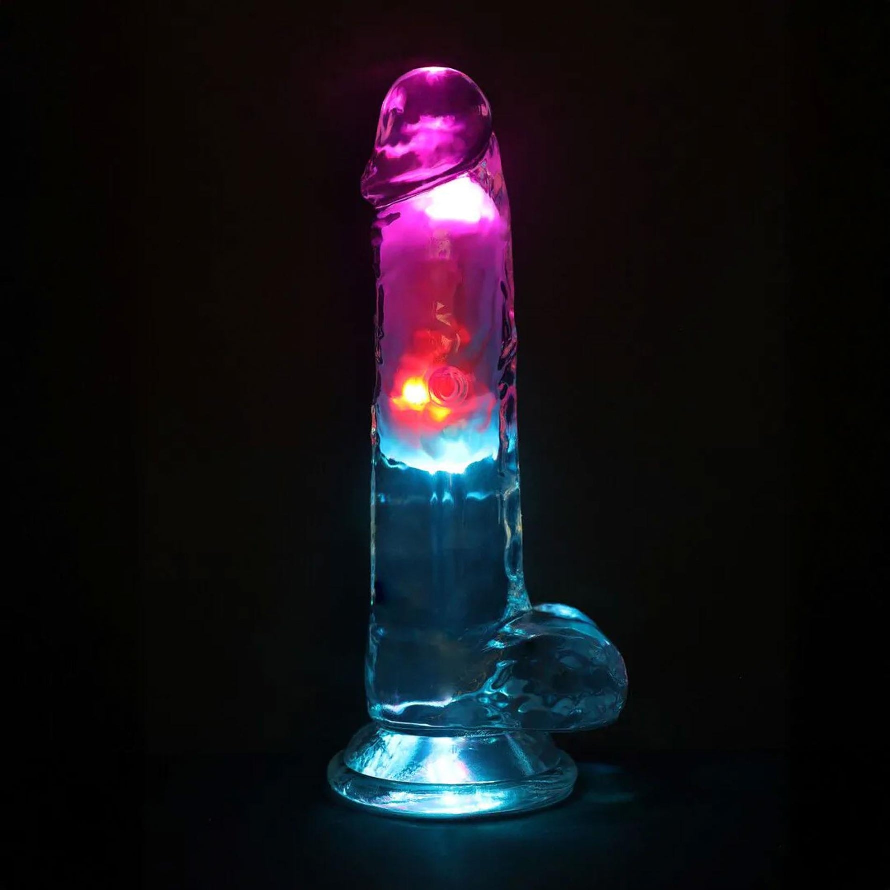 Vibrator realist cu LED RealRock, transparent, 19,5 cm