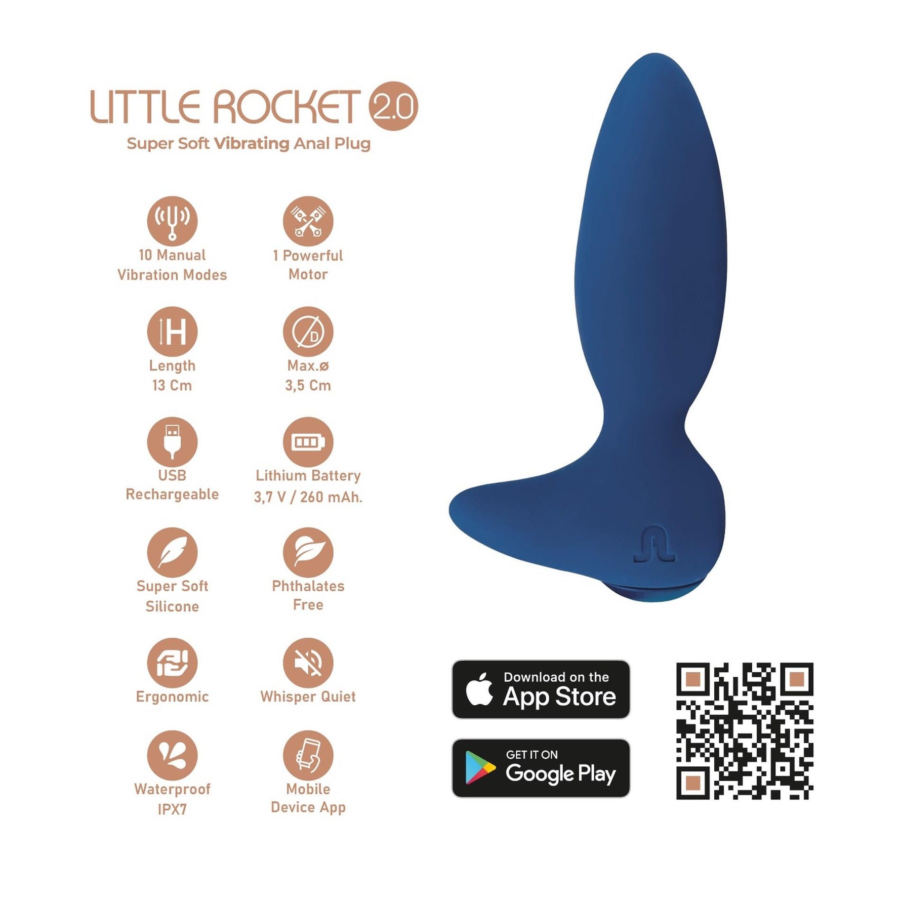 Plug anal vibrant Little Rocket II de la Adrien Lastic cu aplicație IPX7