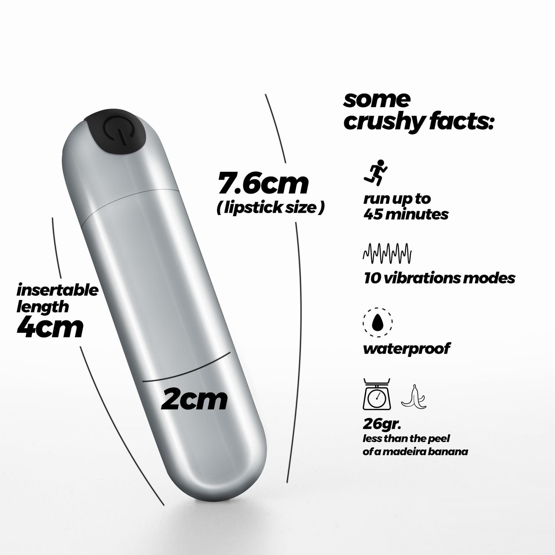 Mini vibrator USB Crushious iMoan argintiu 7,6 cm