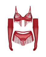 Set Obsessive Rossay Red, patru piese, deschis, roșu, L/XL