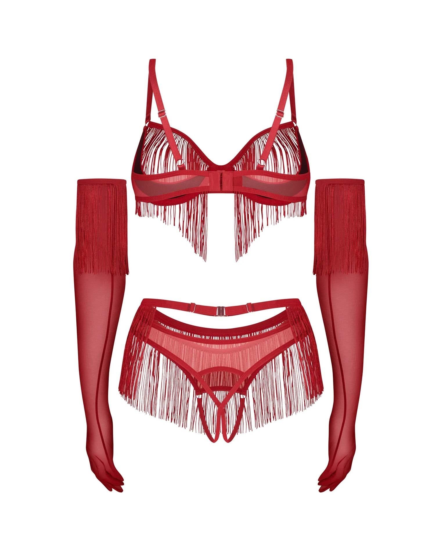 Set Obsessive Rossay Red, patru piese, deschis, roșu, L/XL