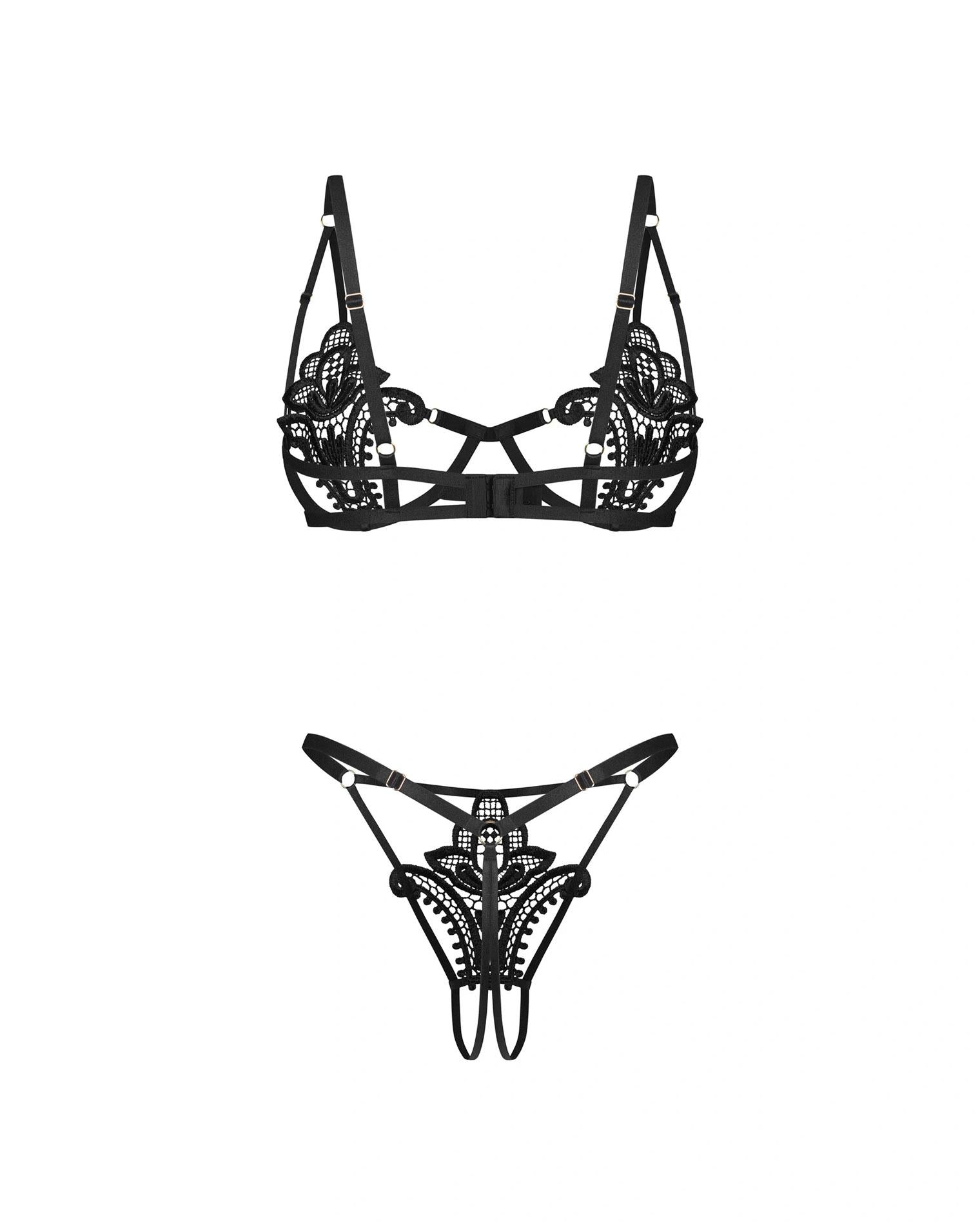 Set lenjerie intimă Luise Sublim Negru cu imprimeu floral Obsessive L/XL
