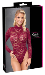 Body Cottelli LINGERIE din dantelă bordo, mărimea XL, cu mâneci lungi