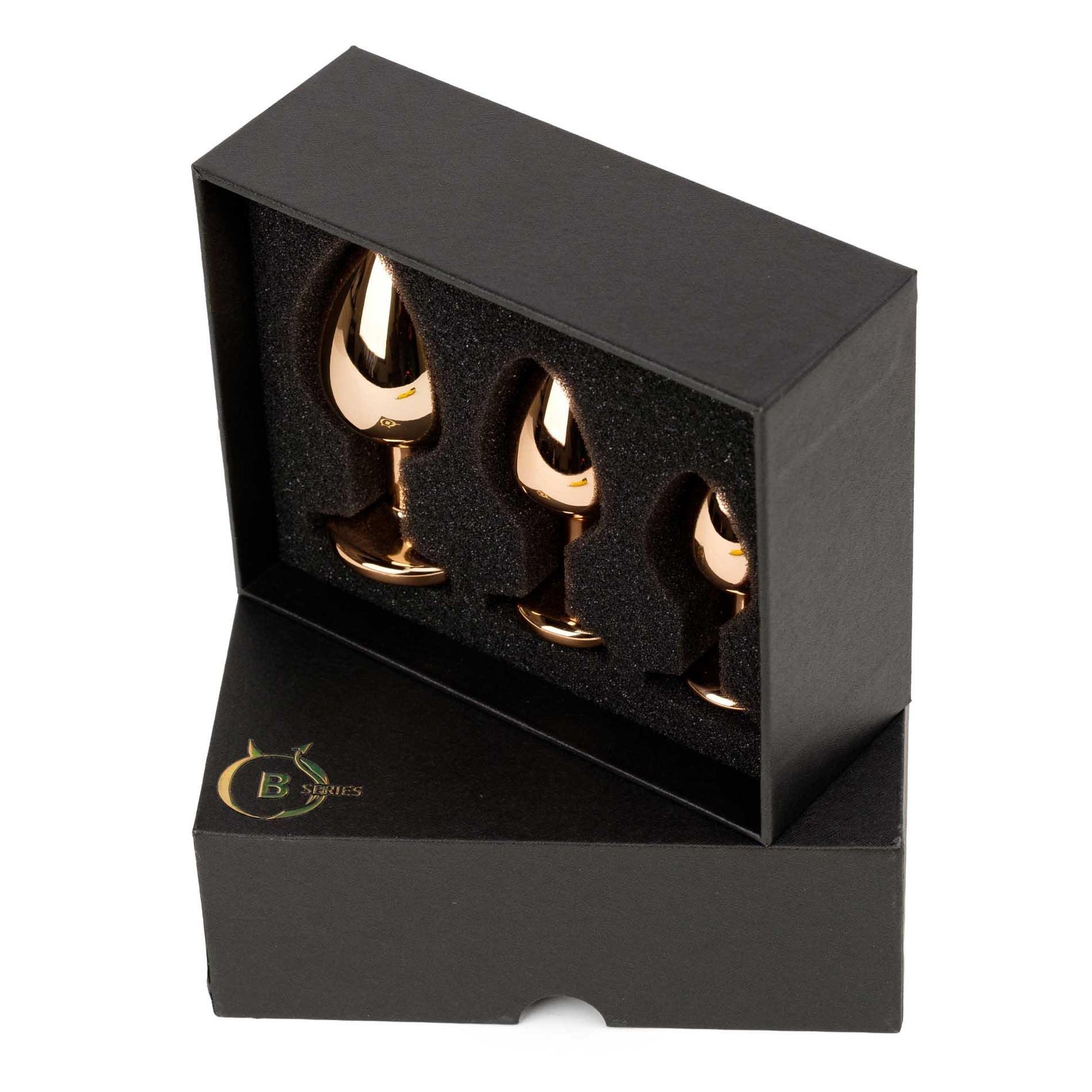 Set de dopuri anale din oțel HeavyFun Red Gold cu cristale