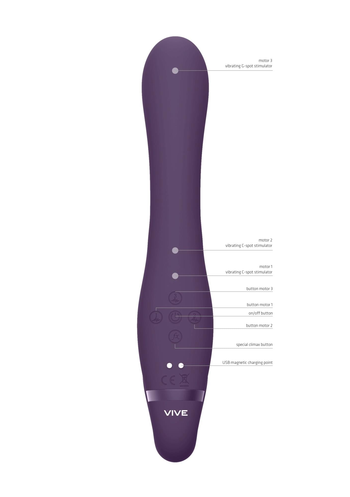Vive Suki Strapon Vibrator cu USB din Silicon Mov