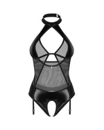 Body deschis Obsessive Dominna, imitație de piele, plasă, L/XL