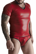 Tricou bărbătesc Regnes Fetish Planet wetlook cu guler în V, roșu, mărimea S