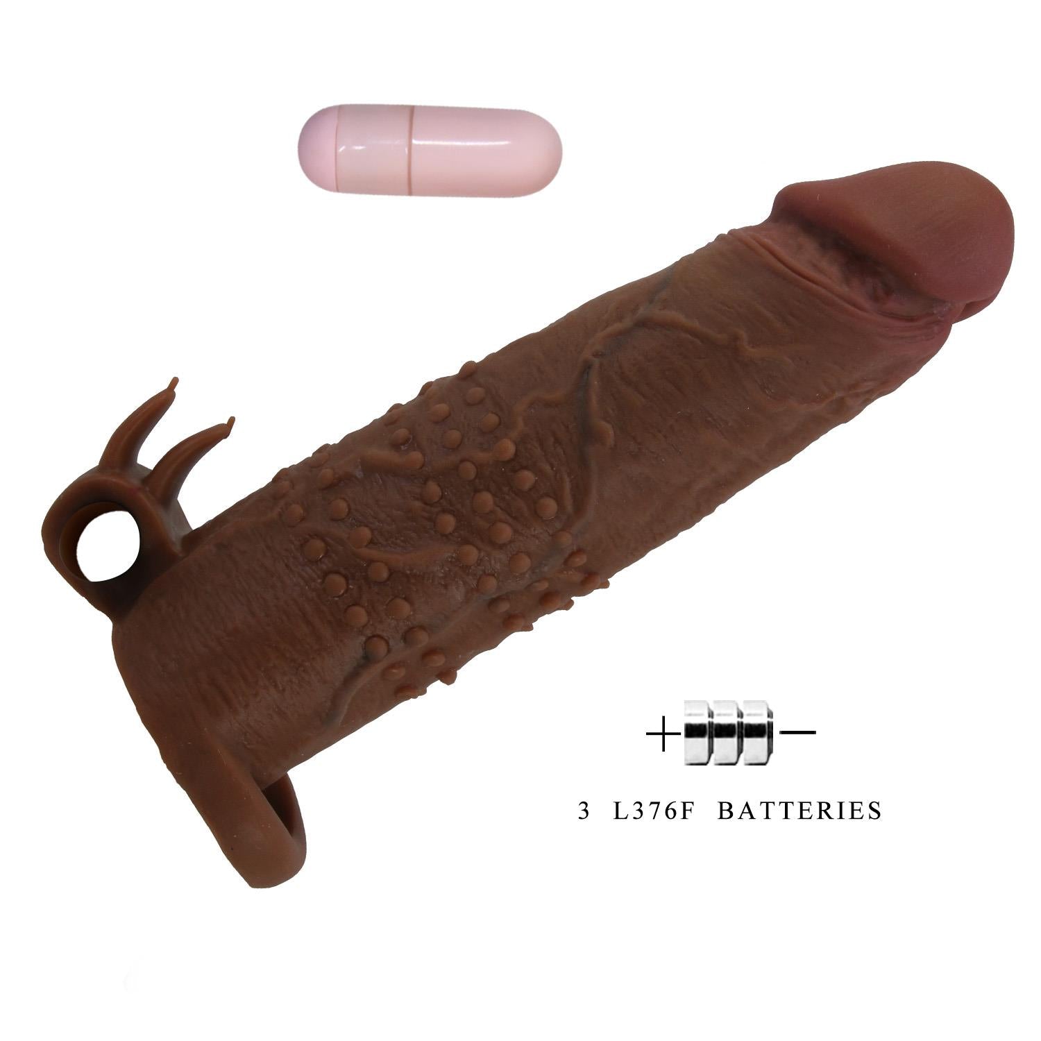 Pretty Love Extensor vibrant pentru penis, maro, 17 cm