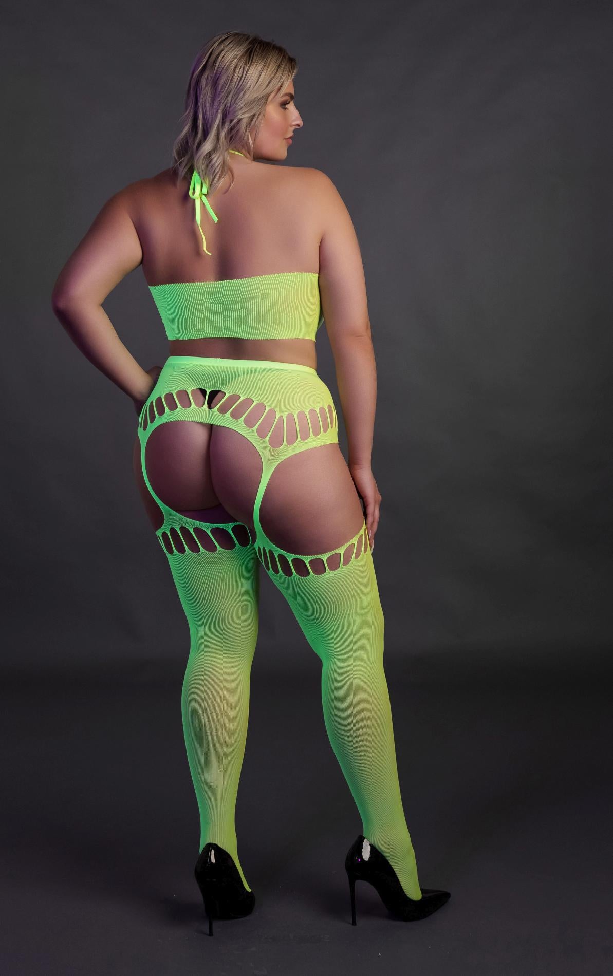 Au! Set top scurt și ciorapi cu UV neon XL XXXXL