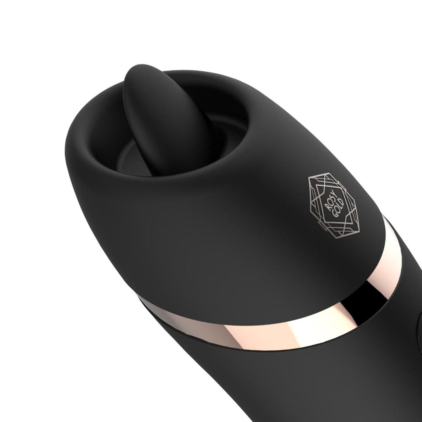 Stimulator de lins Rosy Gold cu carcasă de încărcare, negru