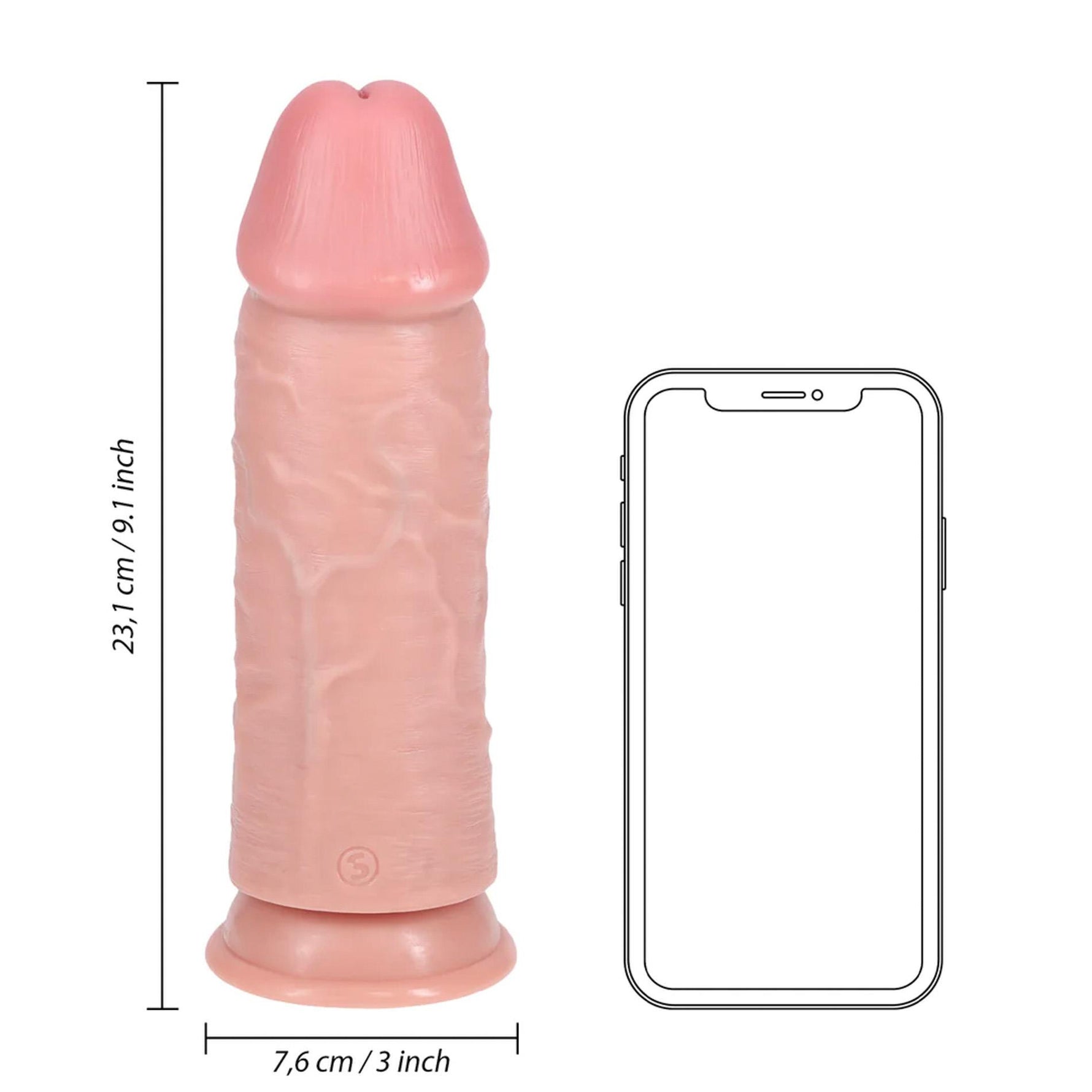 Dildo RealRock extra gros, drept, 23 cm, culoarea pielii, fără testicule