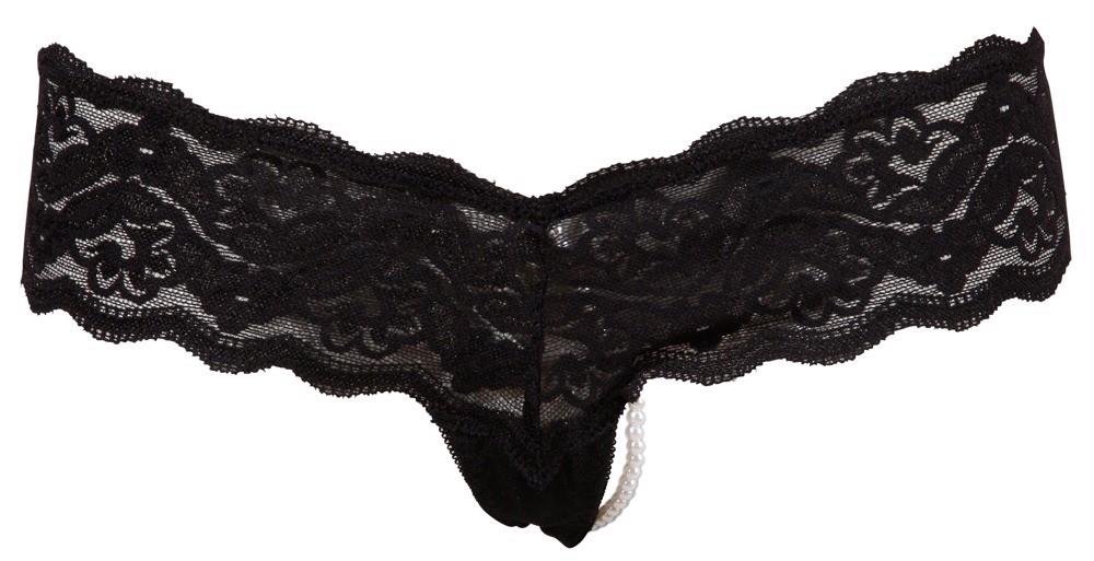 Cottelli LINGERIE tanga cu perle negru S