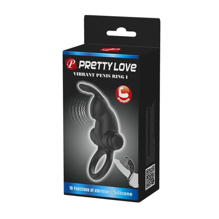 Inel vibrant din silicon Pretty Love, 10 funcții, negru