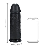 Dildo realist RealRock gros, drept, fără testicule, 25 cm, negru