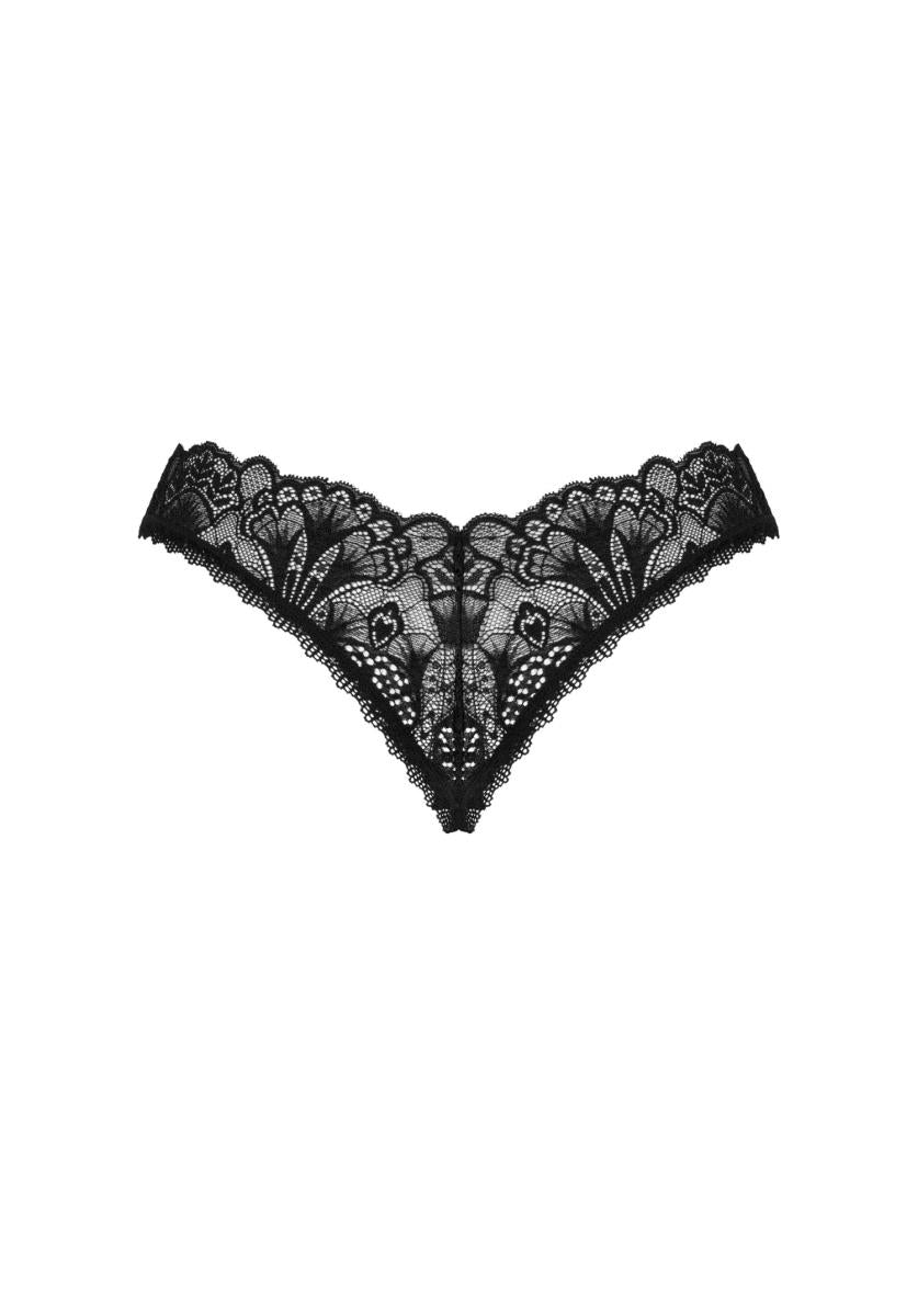 Obsessive Donna Dream tanga deschis negru cu dantelă XL 2XL