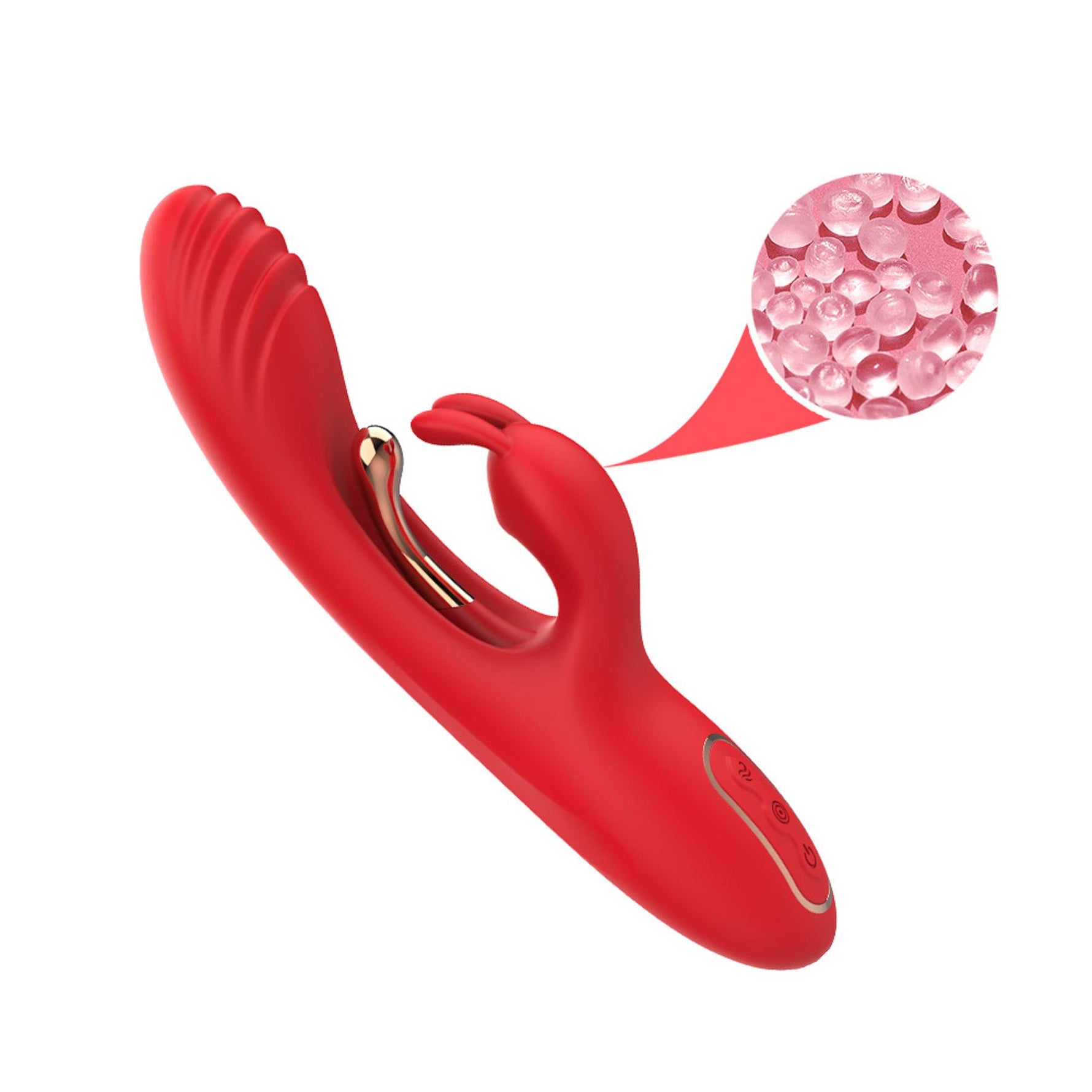 Vibrator Crazy Horse USB cu trei puncte, 22 cm, tip iepuraș roșu