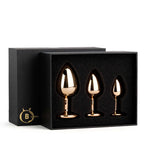 Set de dopuri anale din oțel HeavyFun Red Gold cu cristale