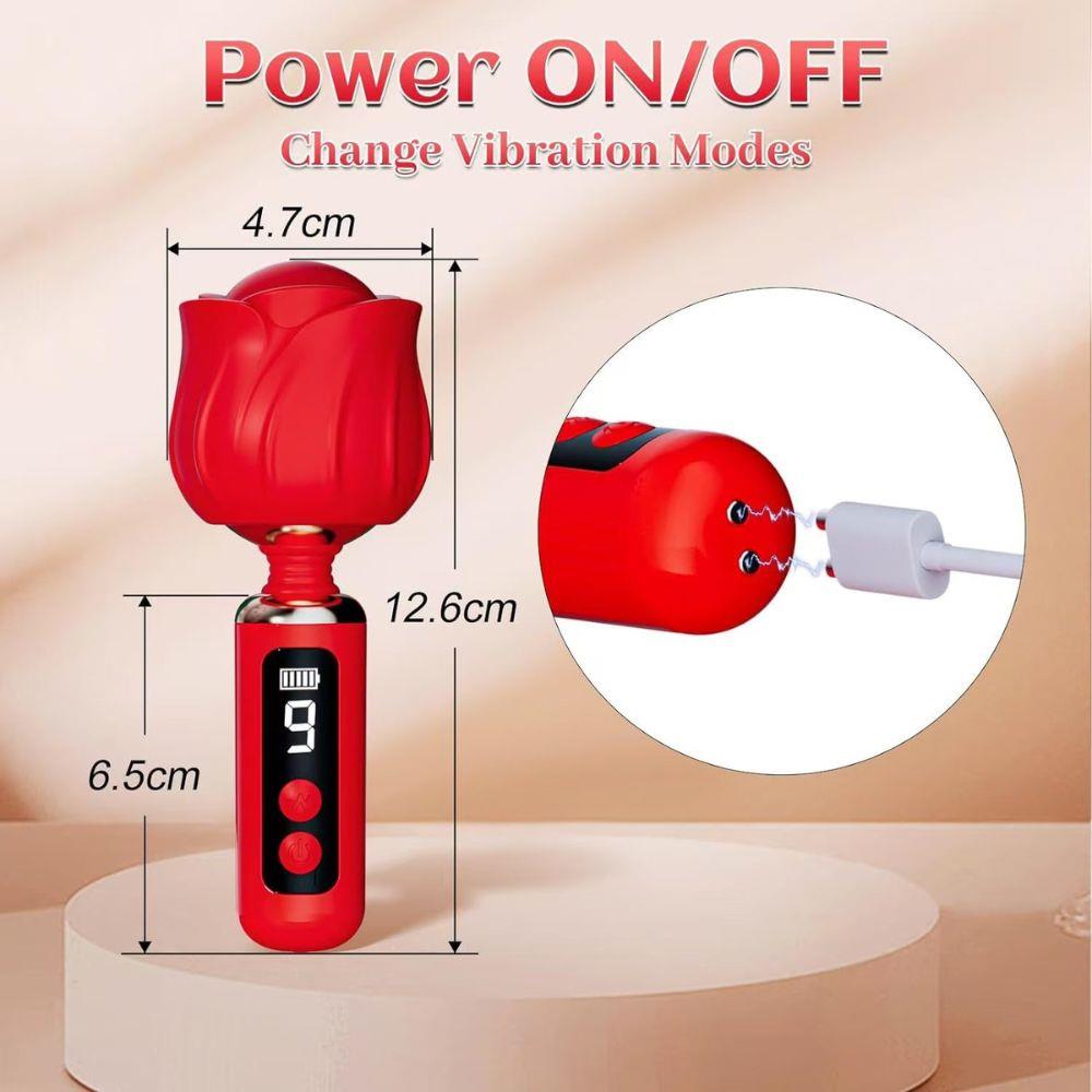 Vibrator Rose Magic din silicon, impermeabil, USB, 12,5 cm