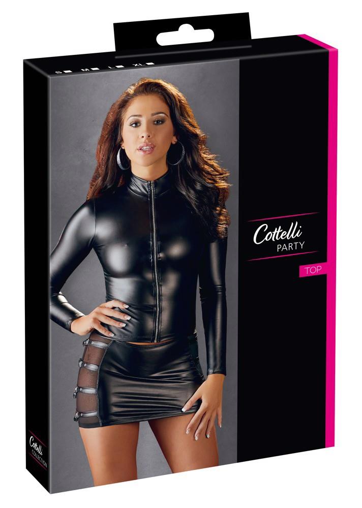 Top cu mânecă lungă Cottelli PARTY negru, cu fermoar L