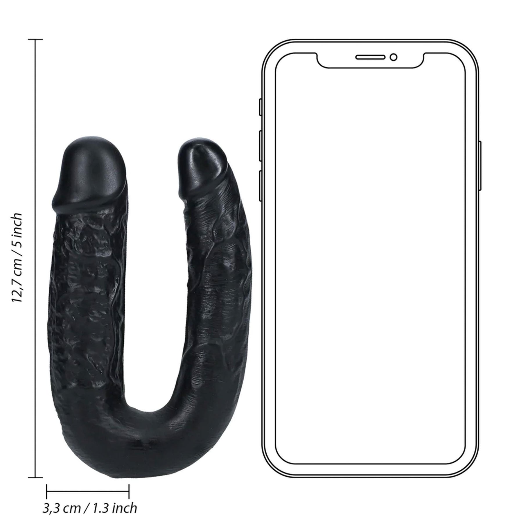 Dildo dublu în formă de U RealRock 12,7 cm negru