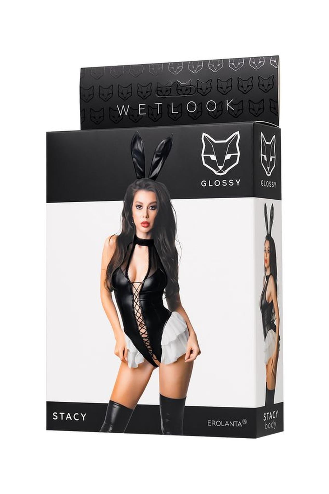 Body lucios Stacy cu aspect ud, negru, M