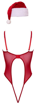 Body roșu Cottelli LINGERIE cu pene și pălărie, mărimea S/M