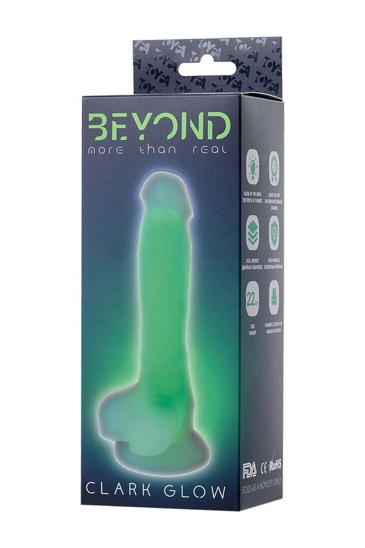Dildo cu gel strălucitor Beyond by Toyfa Clark Glow verde 16,5 cm