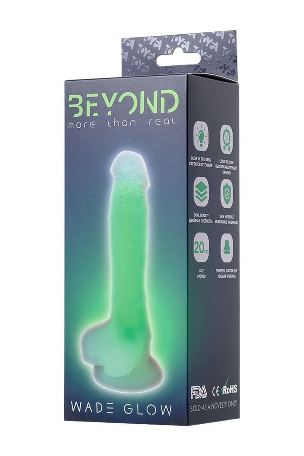 Dildo cu gel strălucitor Beyond by Toyfa Wade, verde strălucitor, 14,5 cm