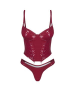 Corset Obsessive Redya L/XL din piele lăcuită lucioasă cu tanga