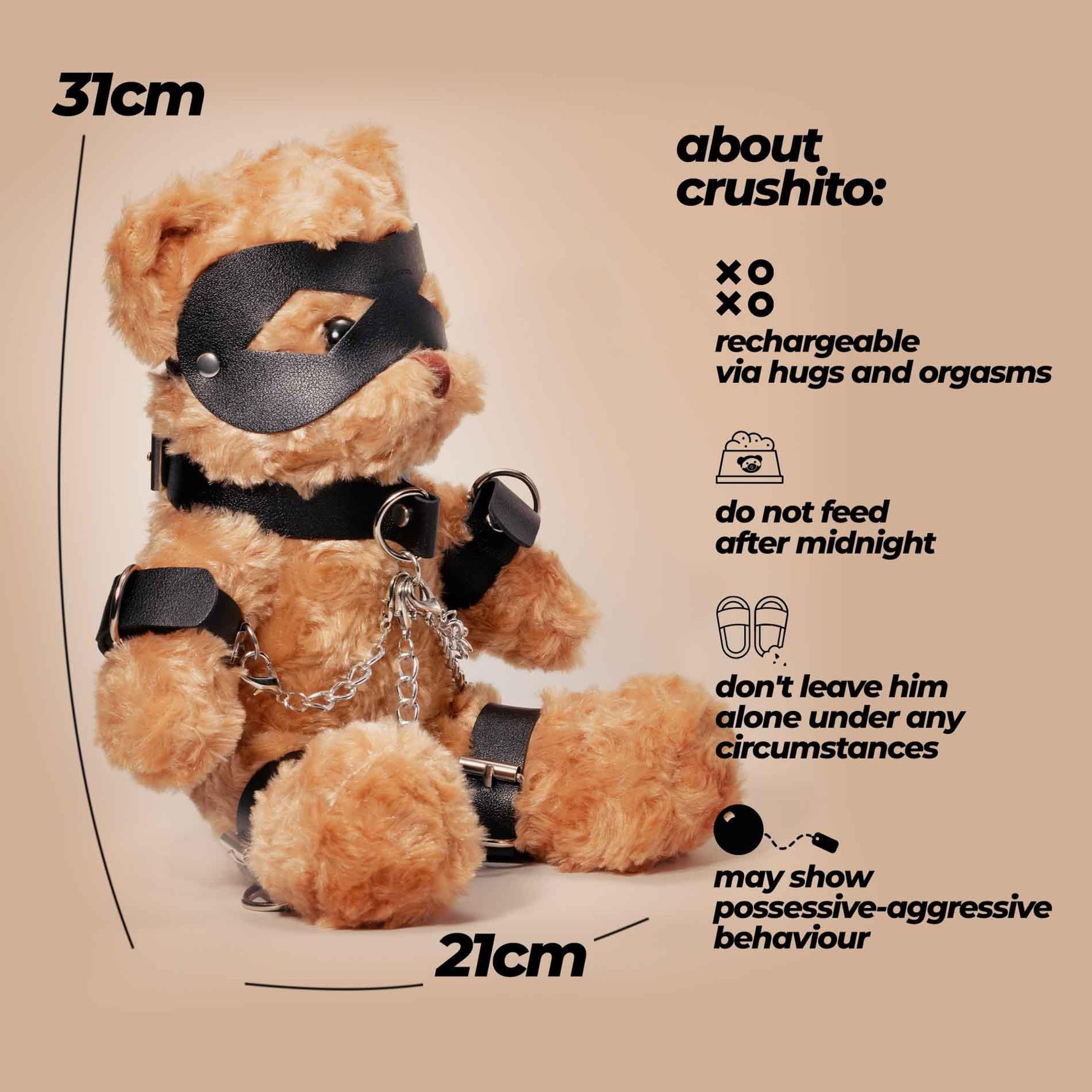 Ursuleț de bondage Crushito Crushious negru 31 cm